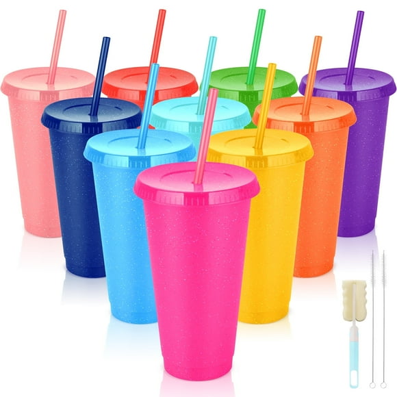 Reusable Plastic Cups with Lids Straws: Colorful Party Juice Cups Smoothie Coffee for Adults Kids