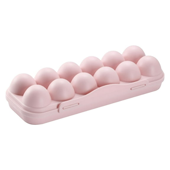 Reusable Plastic Egg Carton with Lid, 12 Grid Stackable Fridge Egg Holder, Hard Shell Storage Tray for Kitchen, Restaurant, Camping, Clear and Pink Organizer for Chicken Eggs, Shatterproof Container