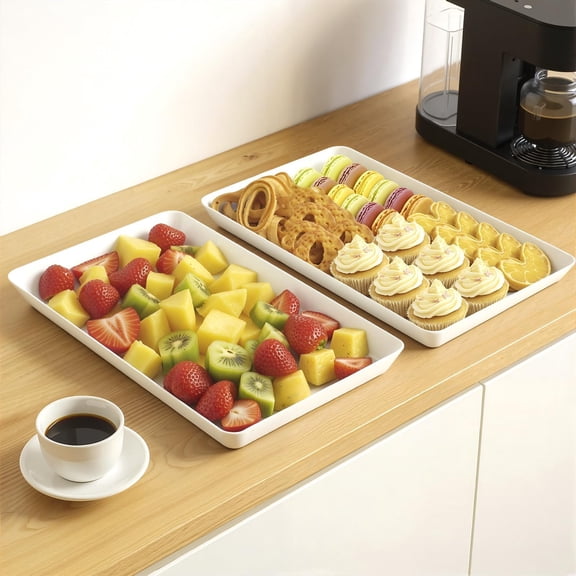 Reusable Plastic Food Serving Trays Set of 4, Practical Party Platters for Snacks, Fruits, Charcuterie and Desserts, Great for Household Entertaining and Seasonal GetTogethers