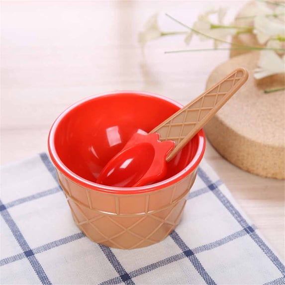 Reusable Plastic Ice Cream Bowl and Spoon Set for and Parties – Colorful Dessert Cups for Ice Cream, Yogurt, and Snacks – Space-Saving Stackable Design for Birthdays and Baby Showers