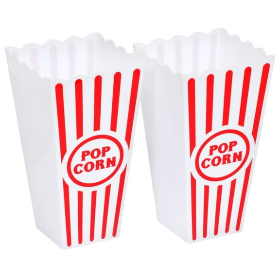 Reusable Plastic Popcorn Buckets 7.25 in Empty Containers for Home Kitchen Food Serving Snacks Theater Movie Night Summer Birthday Party Favors Table Decoration Gift Supplies Pack of 2