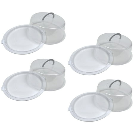 Reusable Plastic Round Cake Container with Lid 12x4.75 in Clear Transparent Pies Keeper for Pastry Carrier Tray Dessert Transport Storage Home Kitchen Food Organizer Set of 4