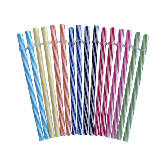 Reusable Plastic Straw Set 12-Piece Eco Friendly Drinking Straws with Security Rings for Tumblers and Party Cups