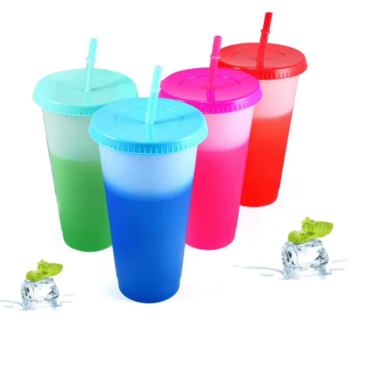 Reusable Plastic Tumblers with Lids & Straws 4 Pcs 24oz Large Color Changing Cups for Adults