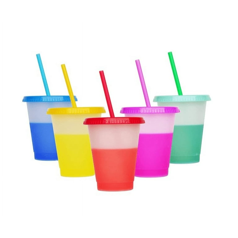 Reusable Plastic Tumblers with Lids & Straws - 5 Pcs 16 oz Color Changing  Cups for Adults Kids Women Party