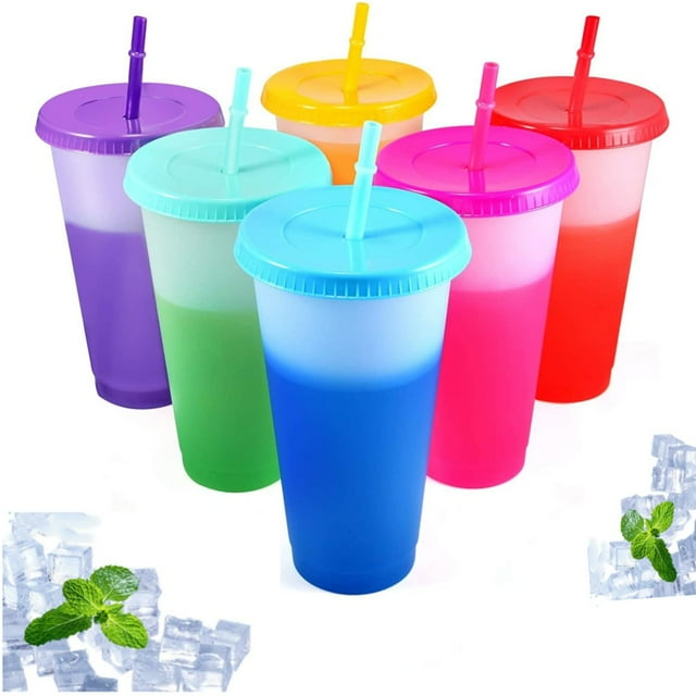 Reusable Plastic Tumblers with Lids & Straws - 6 Pcs 16oz Color ...