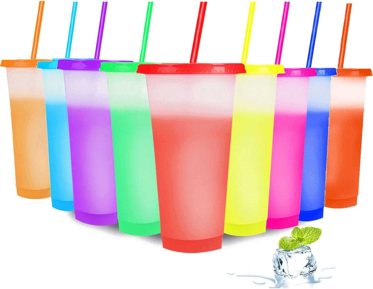 Travelwant 401ml Reusable Plastic Tumblers with Lids Large Color Changing Cups for Adults Kids Women Party | Tall Iced Cold Drinking Cute Tumbler Cup