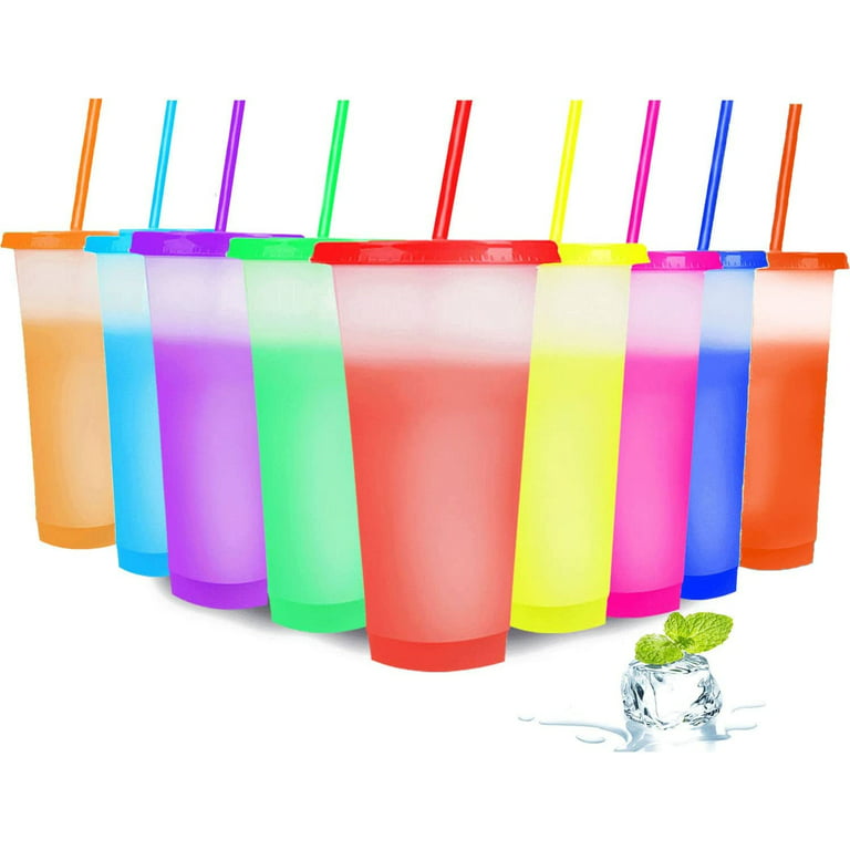 Casewin Reusable Plastic Cups with Lids and Straws, 24 oz & 16 oz Color  Changing Cups, Plastic Tumblers with Lid and Straw, Plastic Kids Cups, Iced  Coffee Cup for Kids & Adults(2