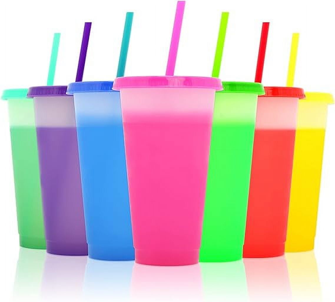 Reusable Plastic Tumblers with Lids &amp; Straw 7Pcs 24 oz Color Changing ...