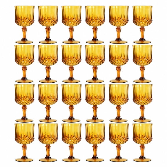 Reusable Plastic Wine Glasses, 7oz Vintage Goblets, 24 Pack, Amber, for Weddings and Parties