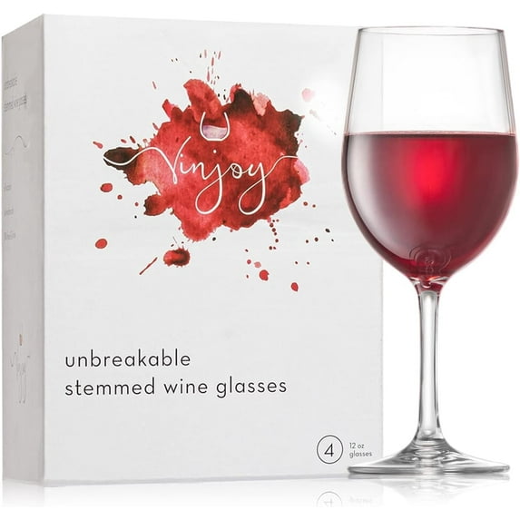 Reusable Plastic Stemmed Wine Glasses 4 Pack – 12 oz Tritan Unbreakable Wine Glasses