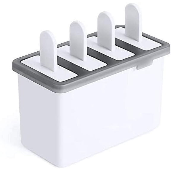 Reusable Popsicle Molds, Easy Release Ice Pop Makers, 4 Cavities Homemade Ice Pop Molds, DIY Ice Bar Maker, Kids Ice Cream Tray Holder Kitchen Supplies (White)