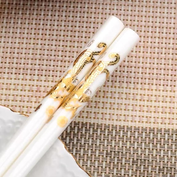 Reusable Porcelain Chopsticks Dishwasher Safe: 2 Pairs Chinese Chopsticks, Fancy Chopstick Set Bone China Gift (White 6)