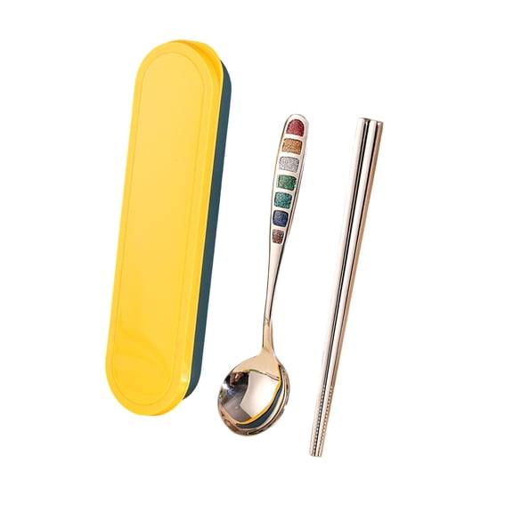 Reusable Portable Cutlery Set with Spoon, Fork, Chopsticks and Storage Box for Camping, Office and School