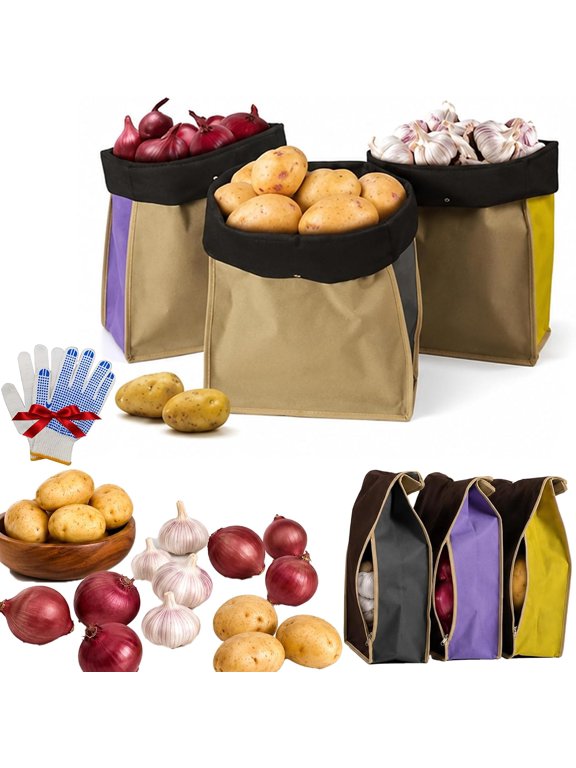 Reusable Potato & Onion Storage Bags, Breathable Roll-Top Pantry Bags,10Set Breathable nonwoven fabric, light-blocking design, wide opening and roll-top closure for potatoes