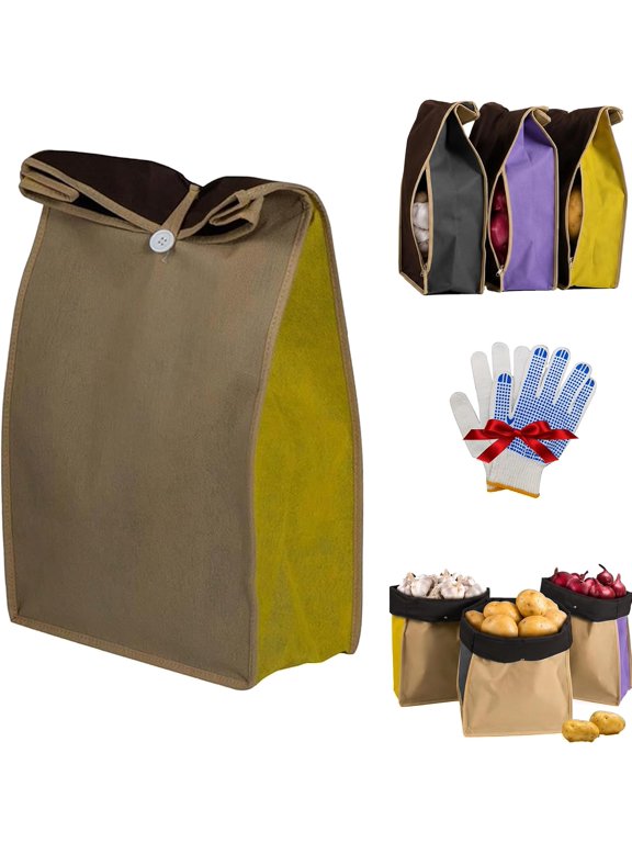 Reusable Potato & Onion Storage Bags, Breathable Roll-Top Pantry Bags,Green Breathable nonwoven fabric, light-blocking design, wide opening and roll-top closure for potatoes