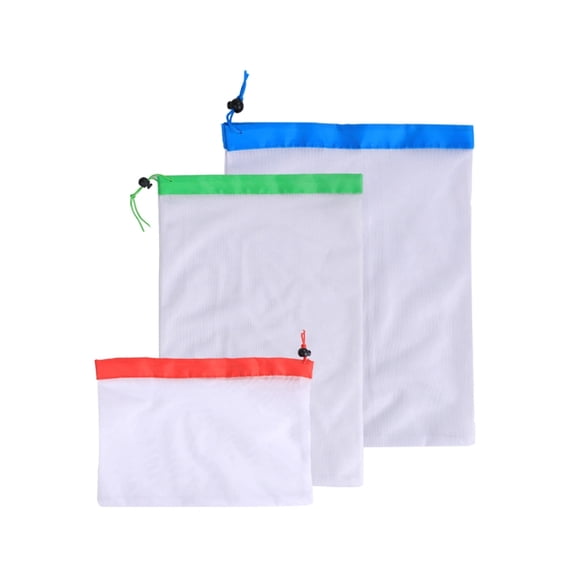 Reusable Produce Bags, Small Mesh Produce Bags Drawstring in 3 Different Sizes, Mesh Vegetable Bags and Reusable Storage Bags,Nylon Mesh Drawstring Pocket for Storage and Transportation