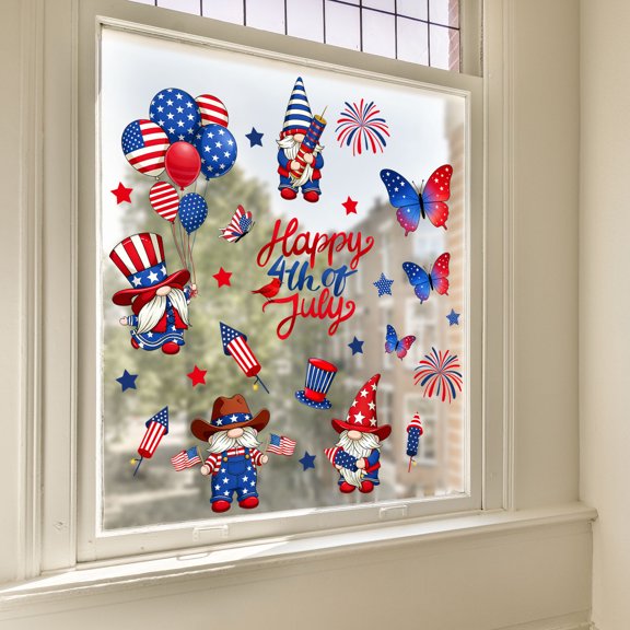 Reusable Pvc Static Window Clings Printed with Classic Independence Day Elements, Glue-Free Removable Decals for Glass and Walls, Ornaments for Home Spaces and National Holiday Scene Decor, Colorful
