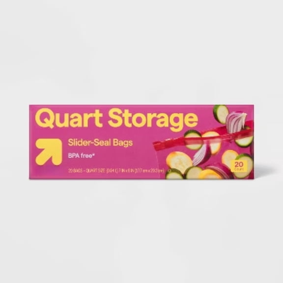 Quart Size Slider Storage Bags, Heavy Duty Leak-Proof Slider Seal Bags for Kitchen, Food & Freezer Use
