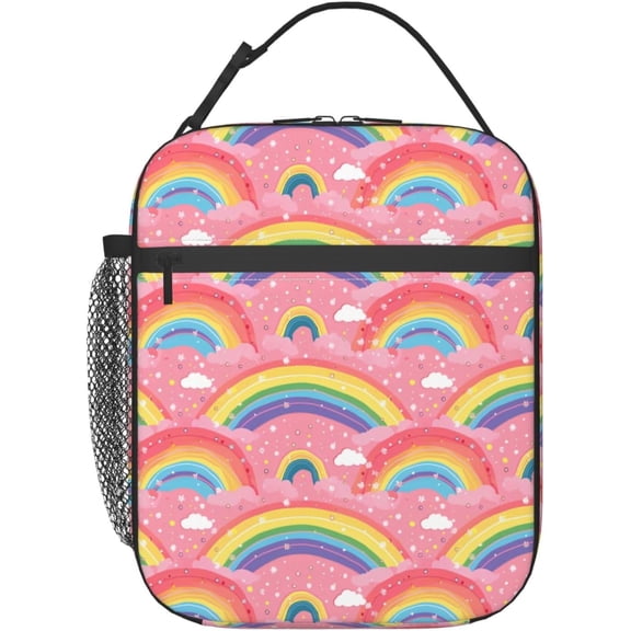 Reusable Rainbow Lunch Box for Women Adult Insulated Cloud Lunch Bag Home Birthday Gift Cooler Cute Handbags Case for Picnic Work Travel Beach or Hiking (Pink)