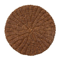 Round Woven Placemats,Woven Rattan Placemats,Boho Rattan Placemat,Rustic Braided Wicker Table Mats,Decorative Heat Resistant Non-Slip Mats for Kitchen Coutertops,Hot Dishes,Pots and Pans,Brown,14.96"