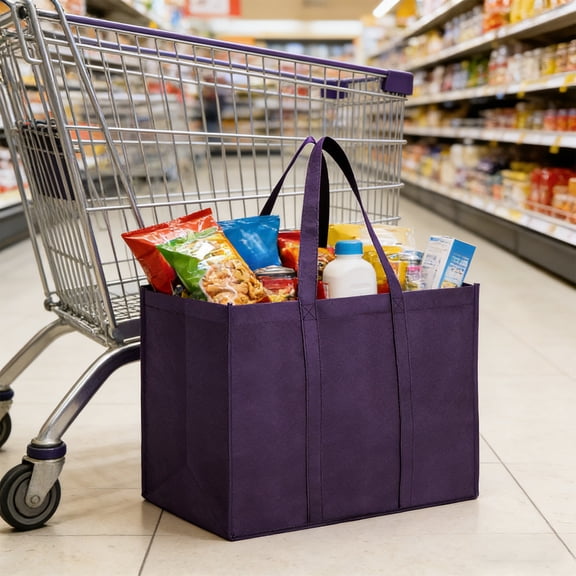 Reusable Reinforced Handle Grocery Bags, 9.29 Us Gallons Heavy Duty Large Shopping Totes, Stands Upright, Foldable & Washable, For Groceries, Large Capacity Tote for Supermarket & Store