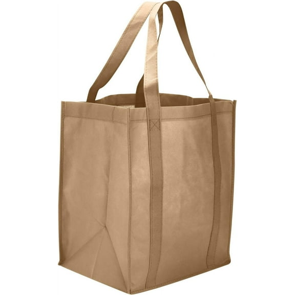 Reusable Reinforced Handle Grocery Tote Bag Large 10 Pack Baige