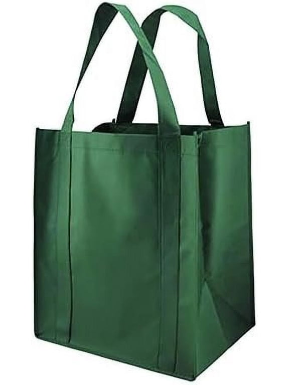 Reusable Reinforced Handle Grocery Tote Bag Large 10 Pack Hunter green