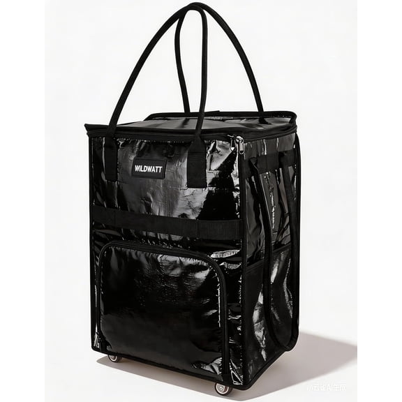 WILDWATT Reusable Rolling Shopping Bag with 5 Wheels, Foldable Grocery Cart Tote with Zipper, Lightweight Heavy-Duty Carry Bag Holds up to 66 lbs for Groceries, Laundry, Camping, Moving,Black