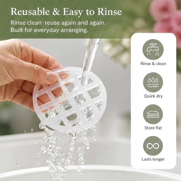 Reusable Round Flower Grid, 2 Pack White Plastic Vase Insert with Open Weave, Flexible Stem Holder for DIY Bouquet Wedding Centerpiece Home Decor, White