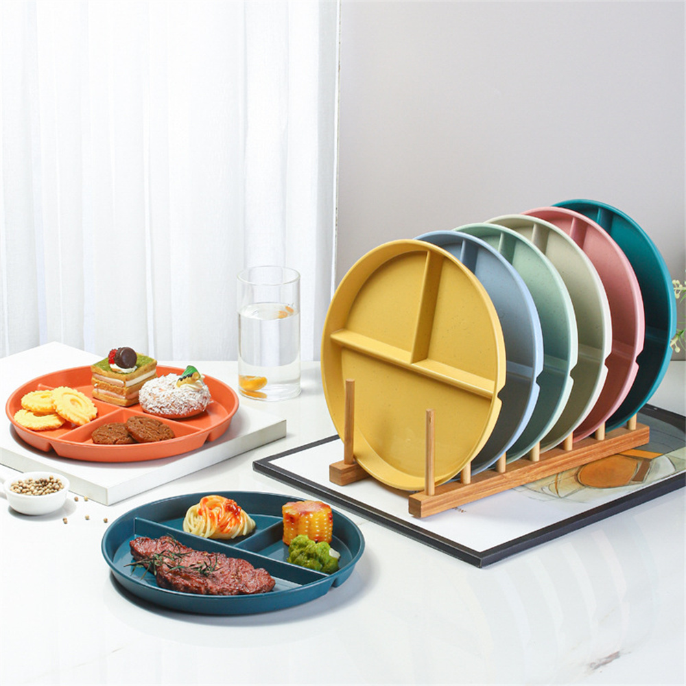 Reusable Round Plates Kitchen Cutlery Portion Adult 3 Compartments