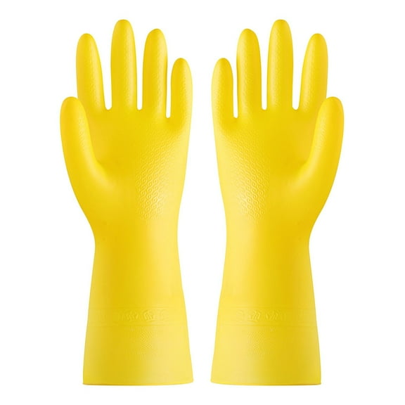 Reusable Rubber Dishwashing Cleaning Gloves For Kitchen Bathroom Non Slip Grippy Long Washing Gloves With Flocked Liner Flexible Waterpr