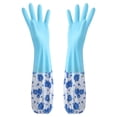 thumbnail image 1 of Reusable Rubber Dishwashing Gloves | Long Gloves for Women, Flocked Liner Non-Slip for Kitchen Pet Grooming Car Washing 2 Pack, Blue, 1 of 4