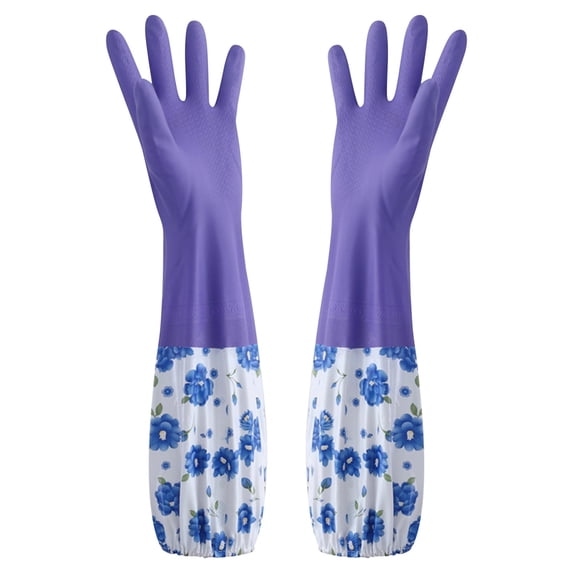 Reusable Rubber Dishwashing Gloves | Long Latex Free Gloves for Women, Floral Pattern for Kitchen and Pet Care, 2 Pack
