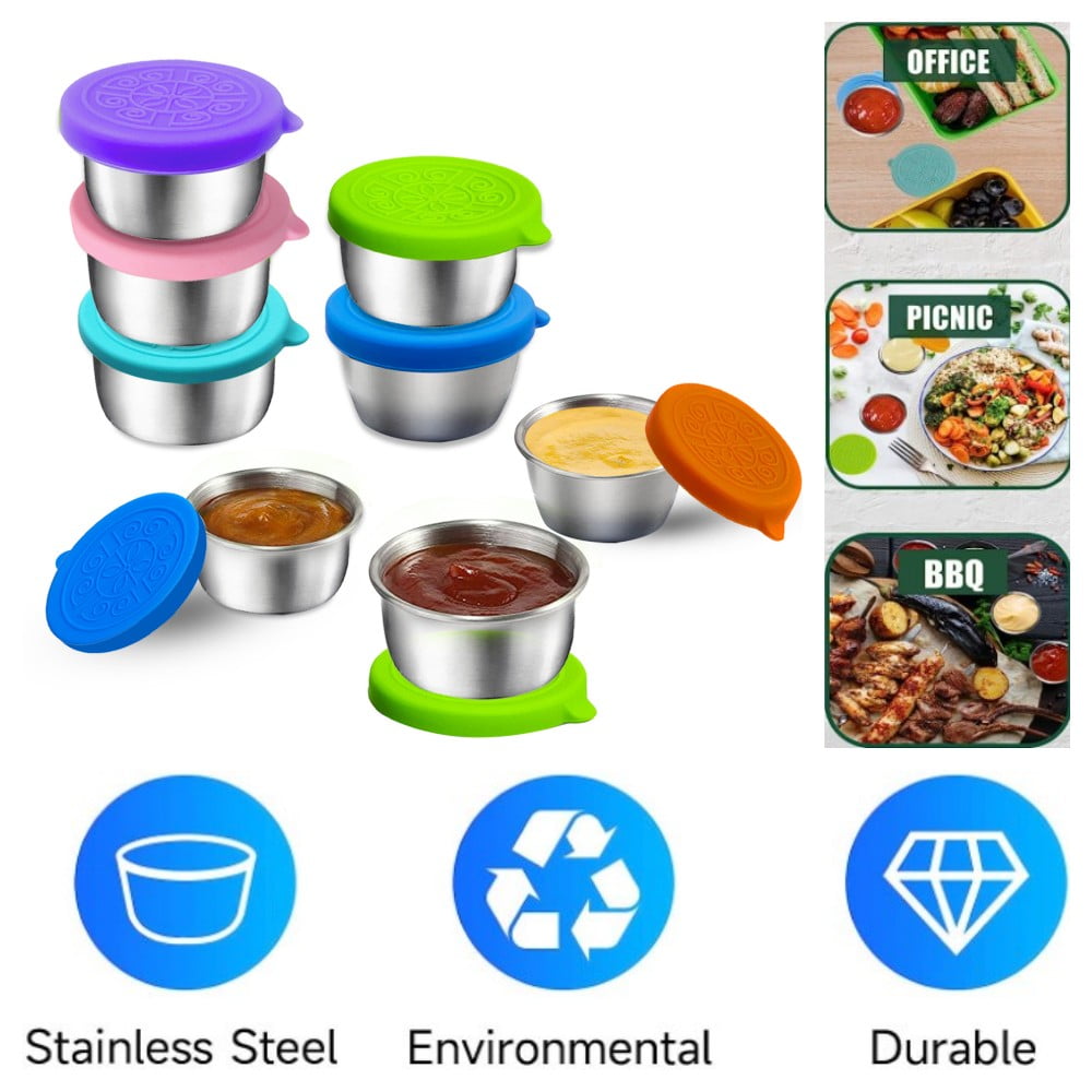 Reusable Salad Dressing Cups with Lids 8pcs Stainless Steel Sauce