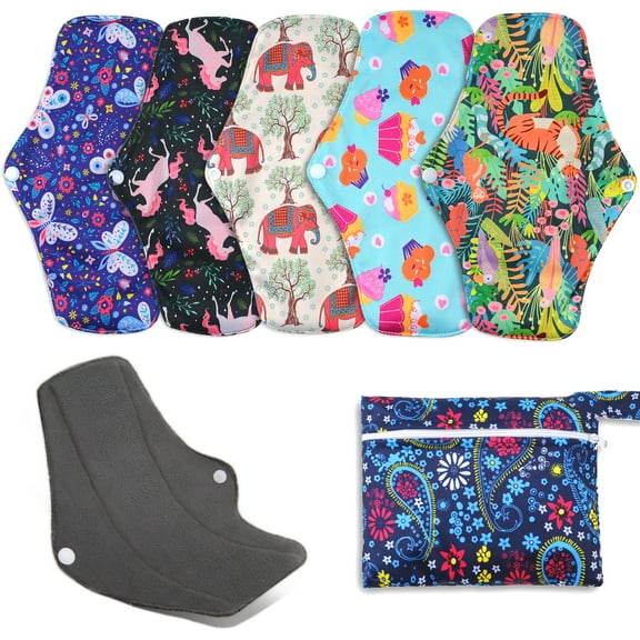 Reusable Sanitary Pad for Women| Super-Absorbent| Incontinence | Absorbent Pads | Postpartum | Leak Proof |Multicolor 5pack with Wet Bag