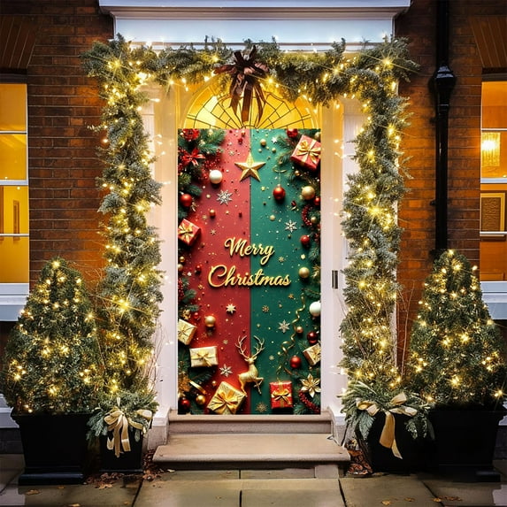 Reusable Santa Door Decoration - Waterproof Polyester Hanging Cover for Indoor/Outdoor Use (70.87in Standard Size)