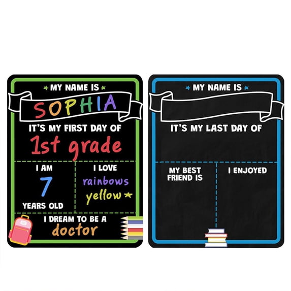 Reusable School Milestone Chalkboard, Double Sided Writing Surface Wooden Frame, Photo Prop Sign for Student Memories, Classroom Announcements