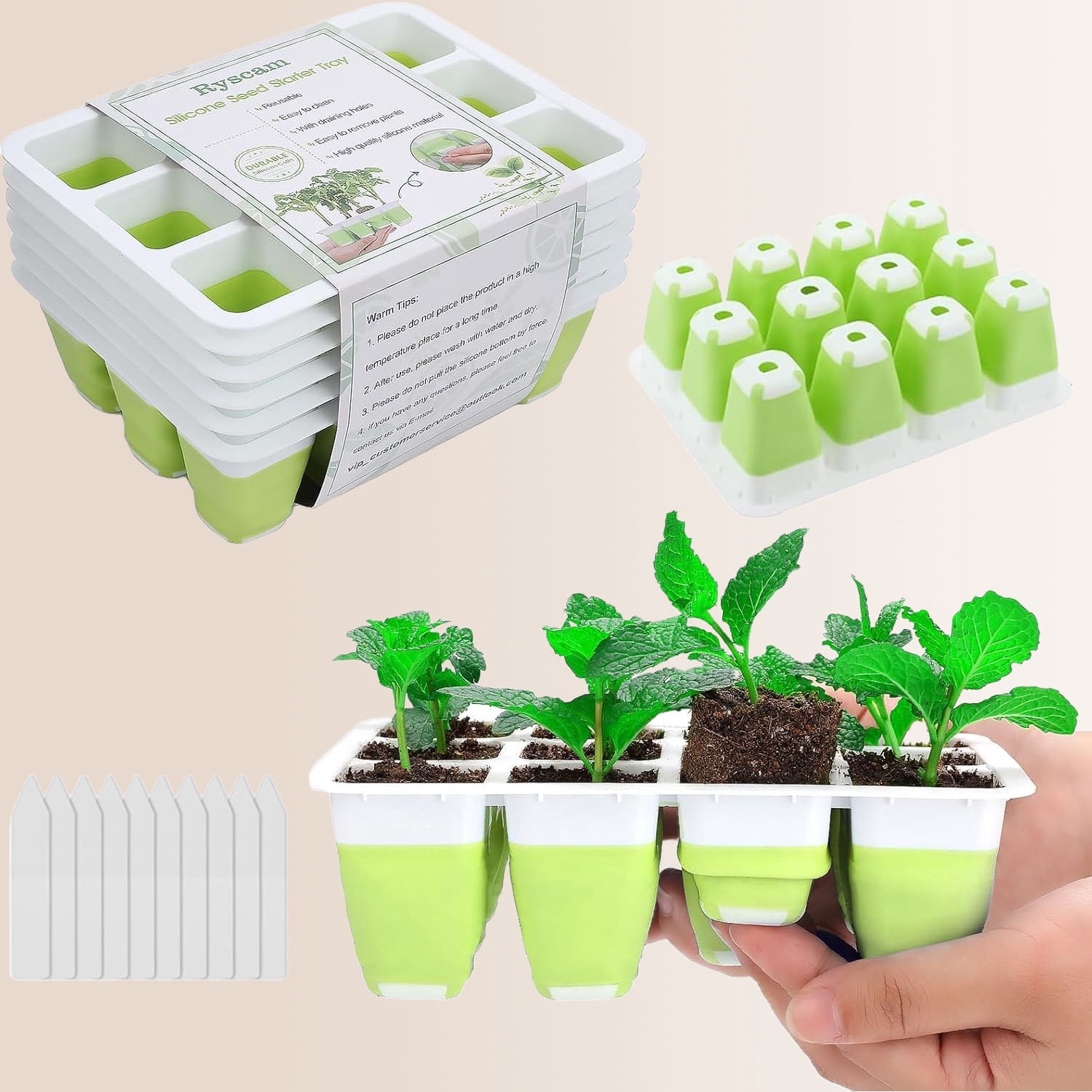 Reusable Seed Starter Kit, Seed Starter Trays, Silicone Seedling Starter Trays with Flexible Pop-Out Cells for Starting Plant Seeds, Indoor Gardening Germination Trays