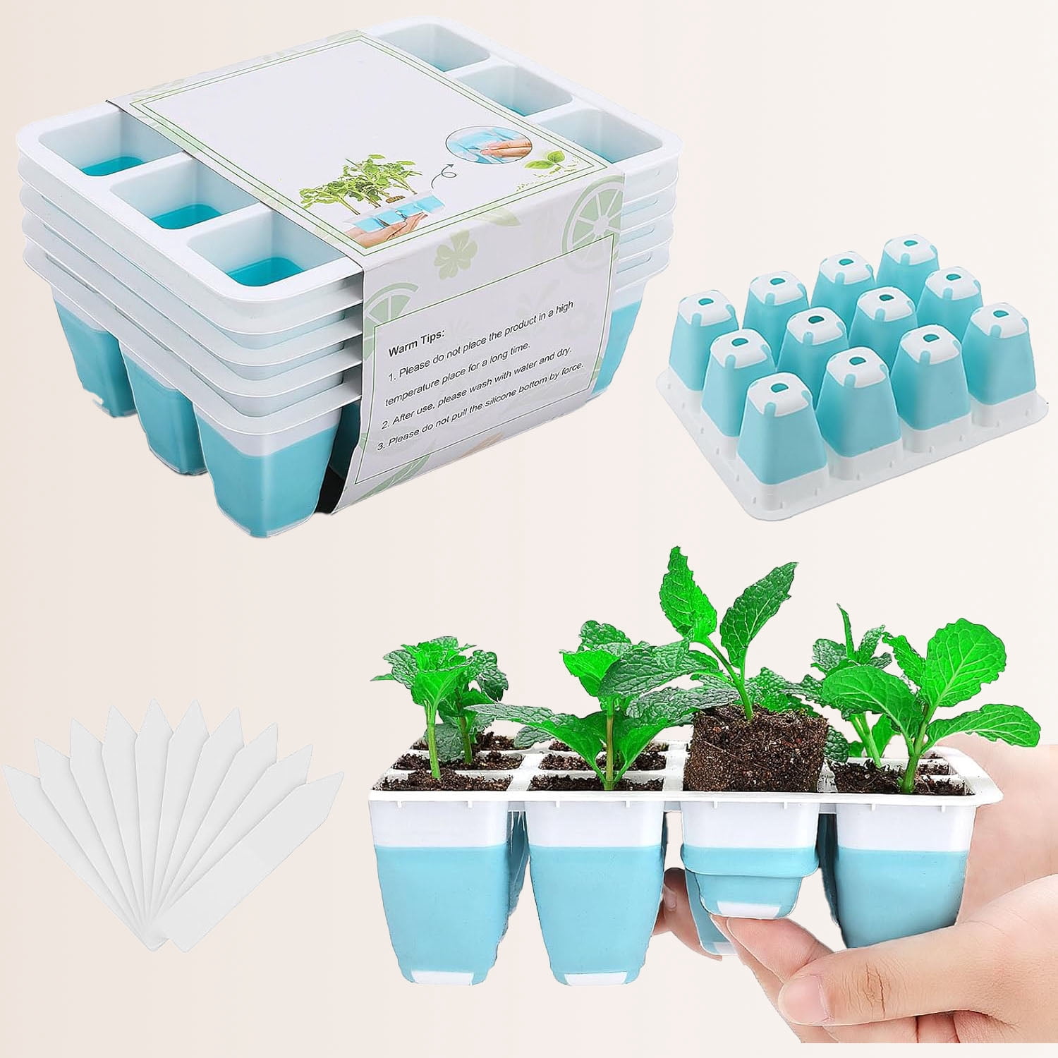 Reusable Seed Starter Tray, 60 Cells Seed Starter Kit with Flexible Pop-Out Cells, Seedling Starter Trays for Seeding Planting Growing