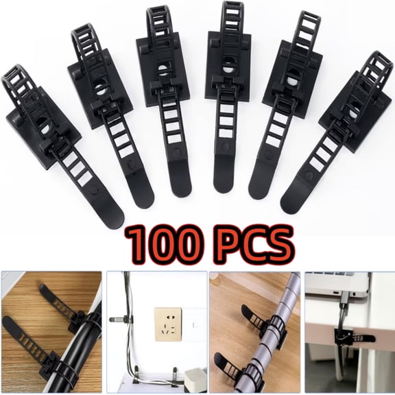 Reusable Self-Adhesive Cable Clips - 100 pcs Adjustable Wire Ties for Cord Management Under Desk  ﻿