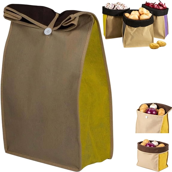 Reusable Self Sealing Potato and Onion Storage Bags, Kitchen Produce Organizer with Side Zipper, Light Blocking Non-Woven Vegetable Bags for Pantry