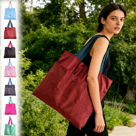 Reusable Shopping Bag Foldable Waterproof Nylon Tote with Hidden Compartment, Heavy Duty Reusable Grocery Bag for Shopping, Travel, and Storage, Washable, Multiple Colors