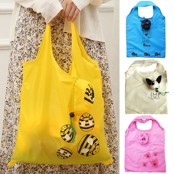 Reusable Shopping Bag Large Capacity Strong Load-bearing Waterproof Cartoon Animal Theme Foldable Grocery Tote Pouch