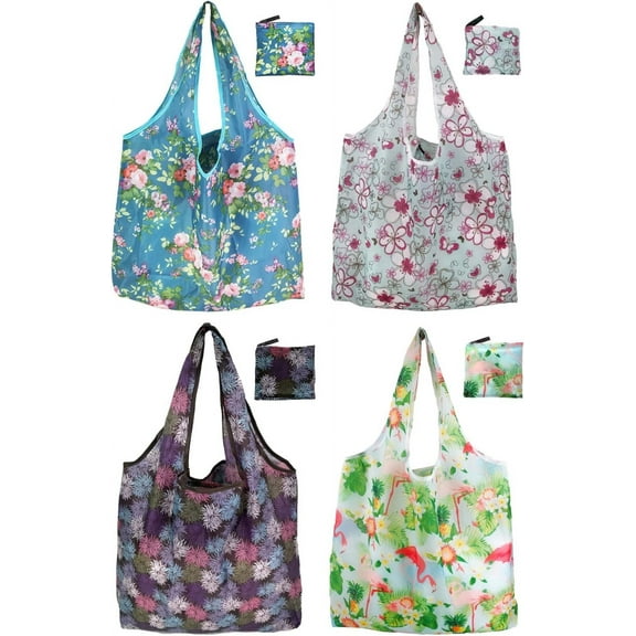 Reusable Shopping Bags - 4 Pack Foldable Large Washable Market Totes, Perfect for Travel & Bulk Grocery Shopping