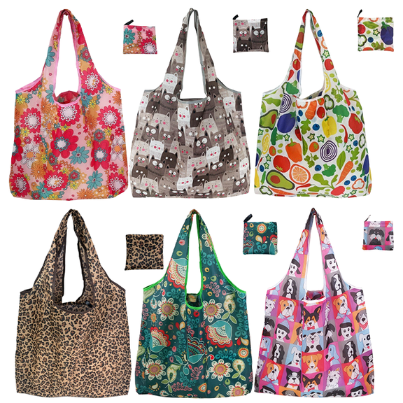 Reusable Shopping Bags with Handle 6 pack, Large Foldable Waterproof Grocery Tote Bags, Multicolor