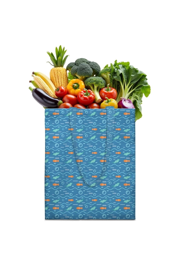 Reusable Shopping Tote Bag with Tropical Fish & Ocean Life Print - Foldable, Washable & Eco-Friendly Grocery Bag - 16" x 15" Large Capacity Beach Tote