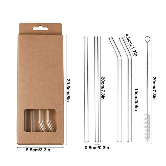 Reusable Short Glass Straws Shatter Resistant Bent 8 inch 8mm, Clear Glass Drinking Straws for16 oz Cups, Eco-Friendly, BPA Free, Durable and Thick Perfect for Hot & Cold Drinks