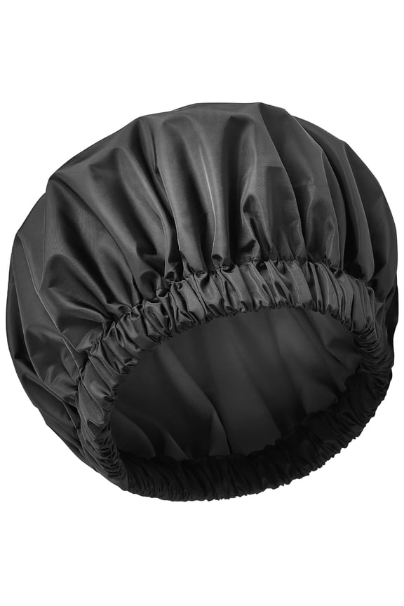 Reusable Shower Cap for Women, Large Waterproof Shower Bonnet Washable Elastic Band Bath Hair Hat for Long Hair, Braids(Black)