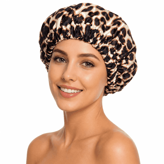 Keeygo Reusable Waterproof Shower Cap, 20 to 24 inches, Leopard